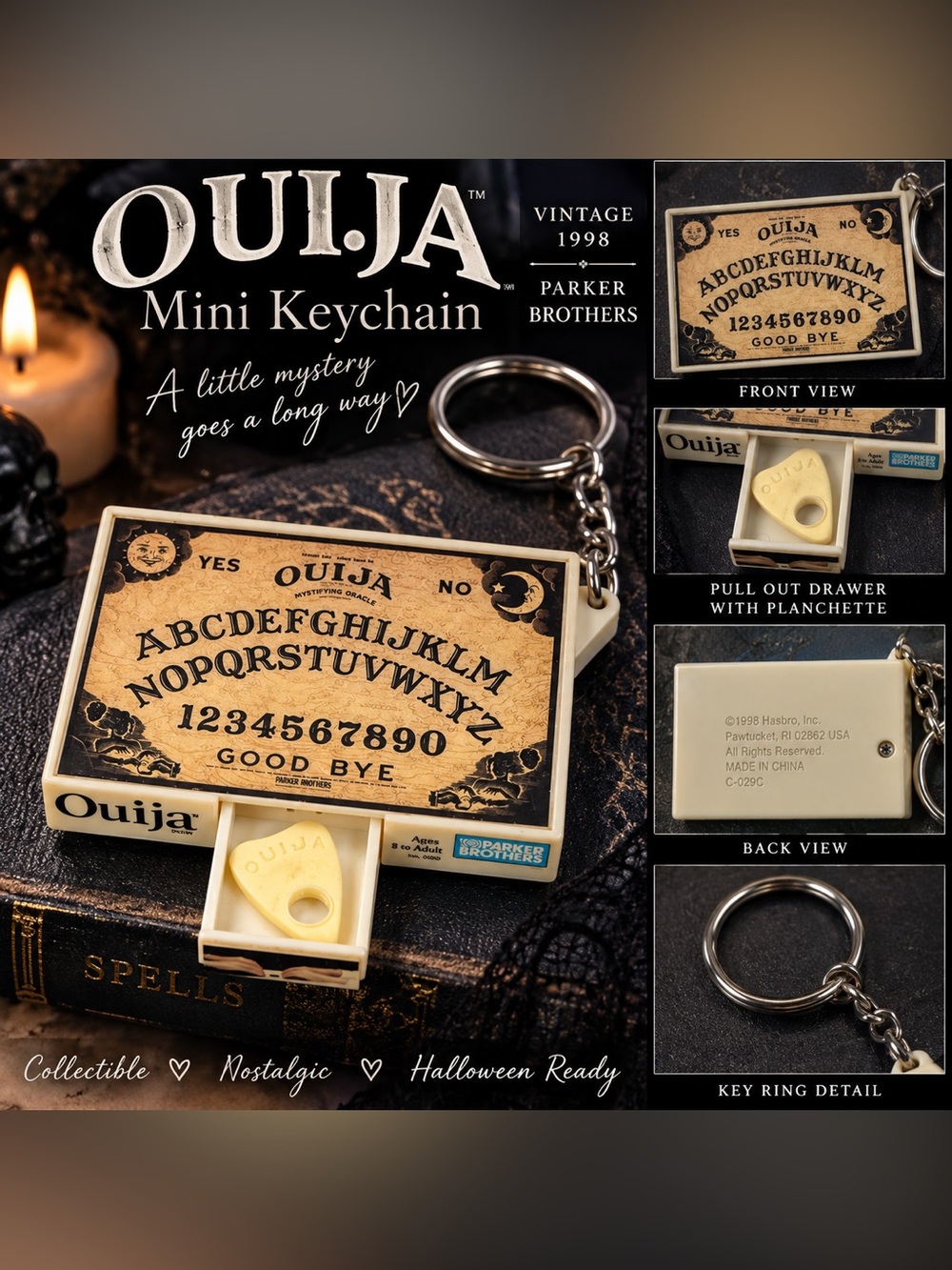 Vintage 1998 Ouija Board Mini Keychain Parker
Brothers Planchette Collectible